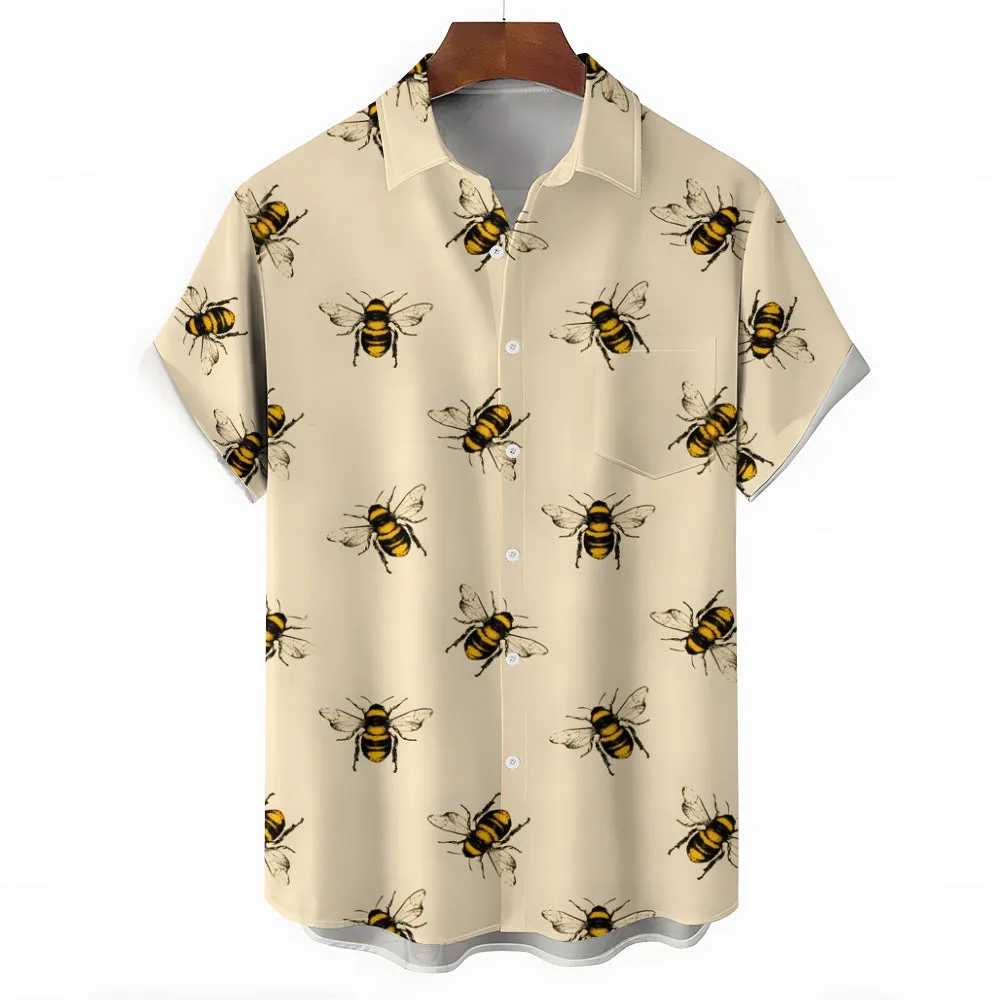 Men's Bee 3D Print Short Sleeve Button Down Shirts 2407001377