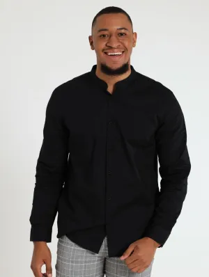 Men's Long Sleeve Plain Oxford Mandarin Shirt - Black