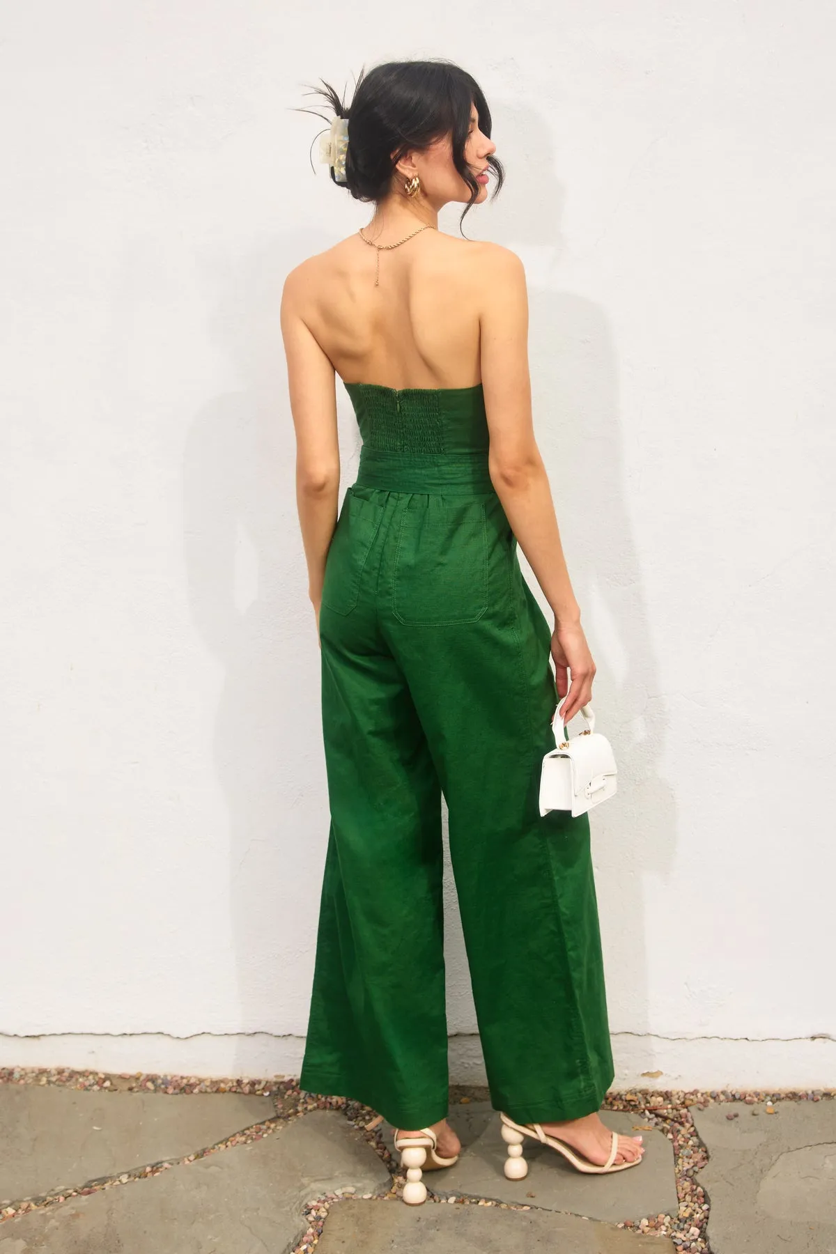 Mindy Strapless Sash Belt Wide Leg Jumpsuit