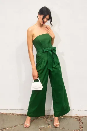 Mindy Strapless Sash Belt Wide Leg Jumpsuit