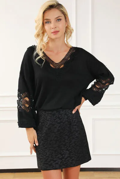 Mishti Openwork V-Neck Raglan Sleeve Sweater