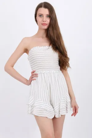 MISS PINKI Eliza Playsuit in white Stripe