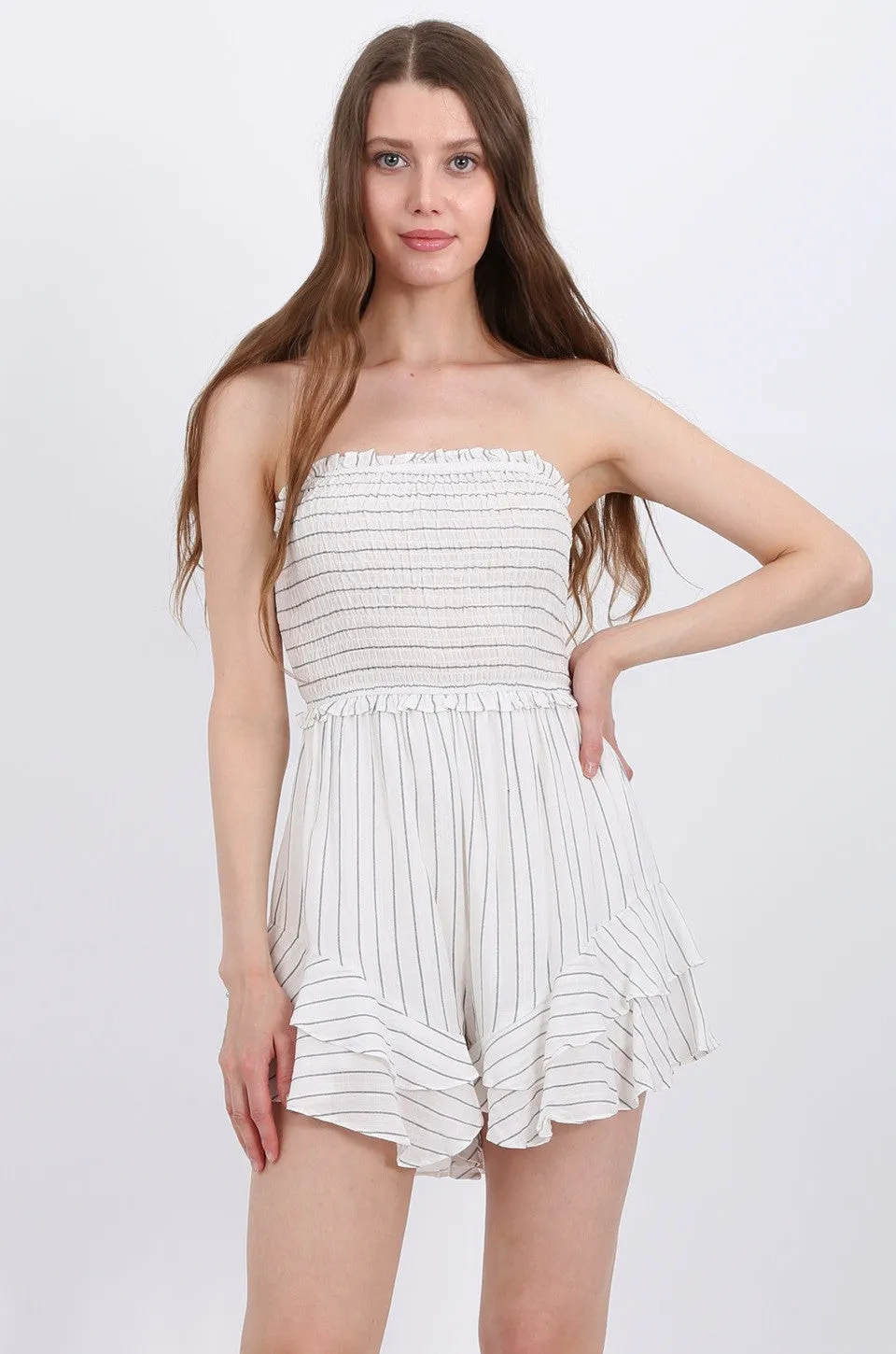 MISS PINKI Eliza Playsuit in white Stripe
