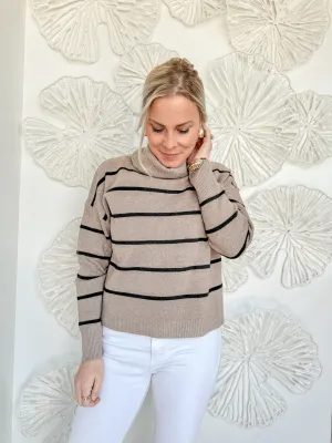 Mocha/Dark Brown Striped Turtleneck