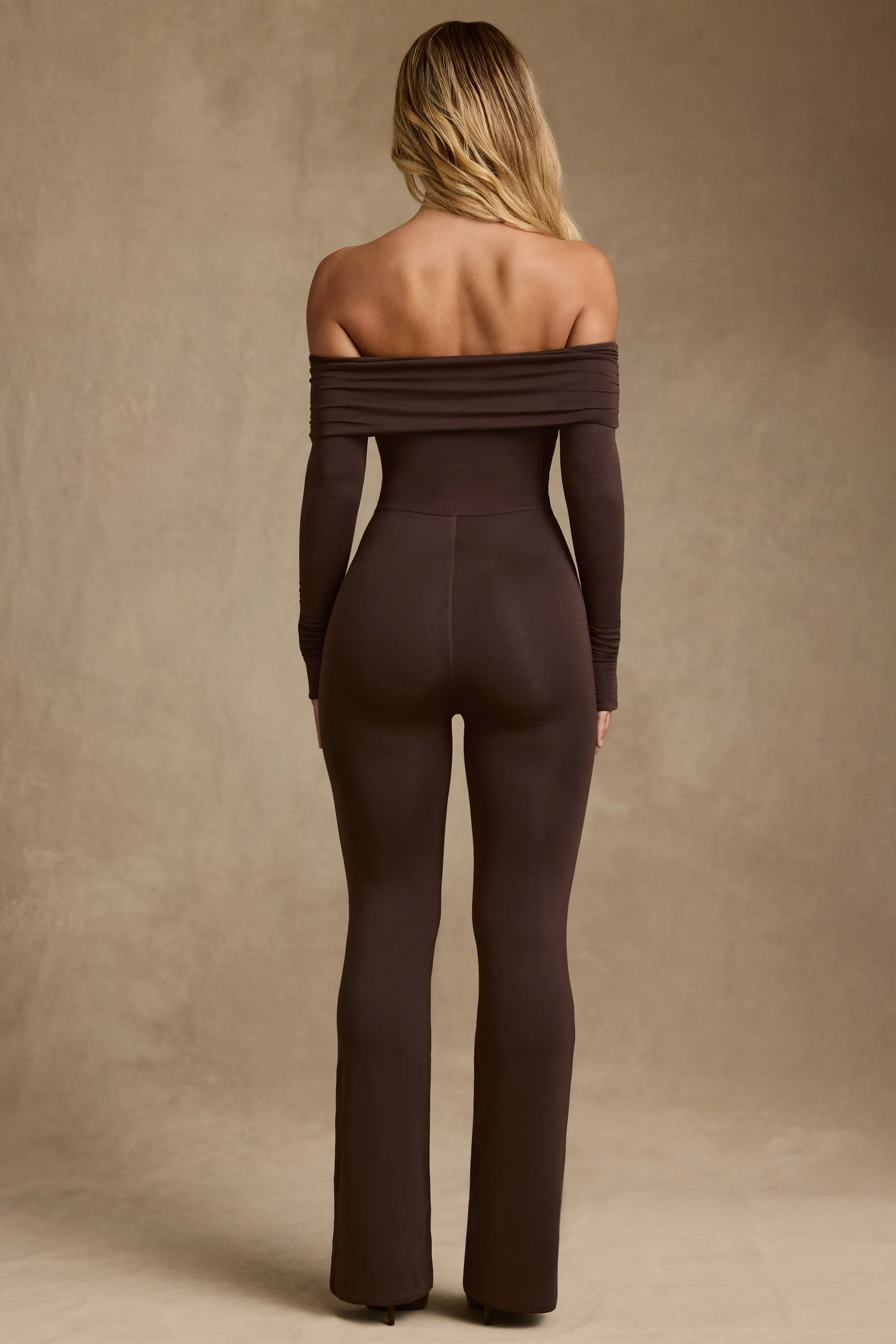 Modal Off-Shoulder Jumpsuit in Chocolate Brown