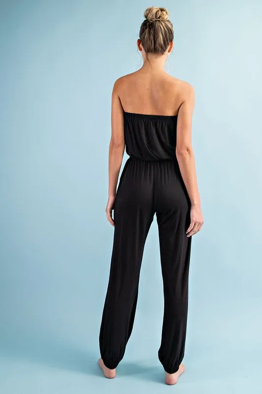 Modern Solid Strapless Jumpsuit - Black