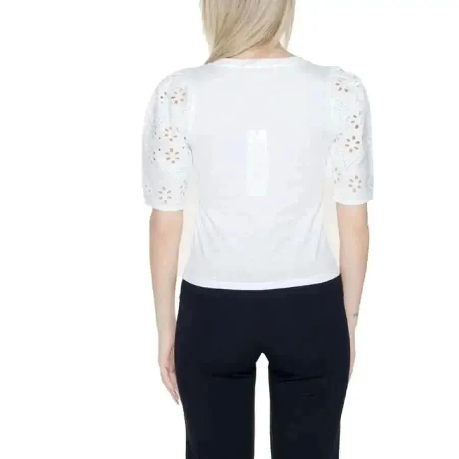 Morgan De Toi White V-Neck Cotton T-Shirt for Women
