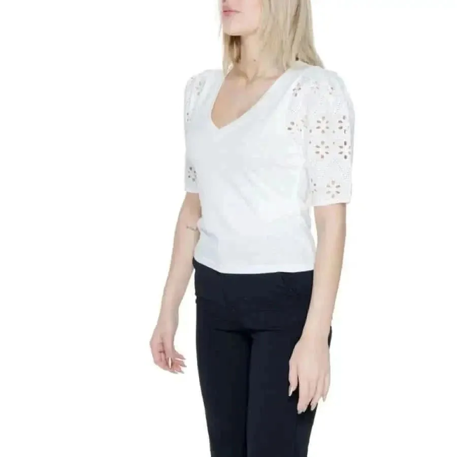 Morgan De Toi White V-Neck Cotton T-Shirt for Women