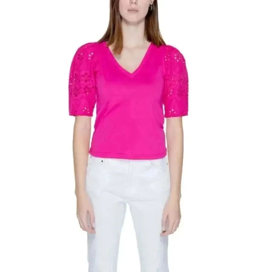 Morgan De Toi White V-Neck Cotton T-Shirt for Women