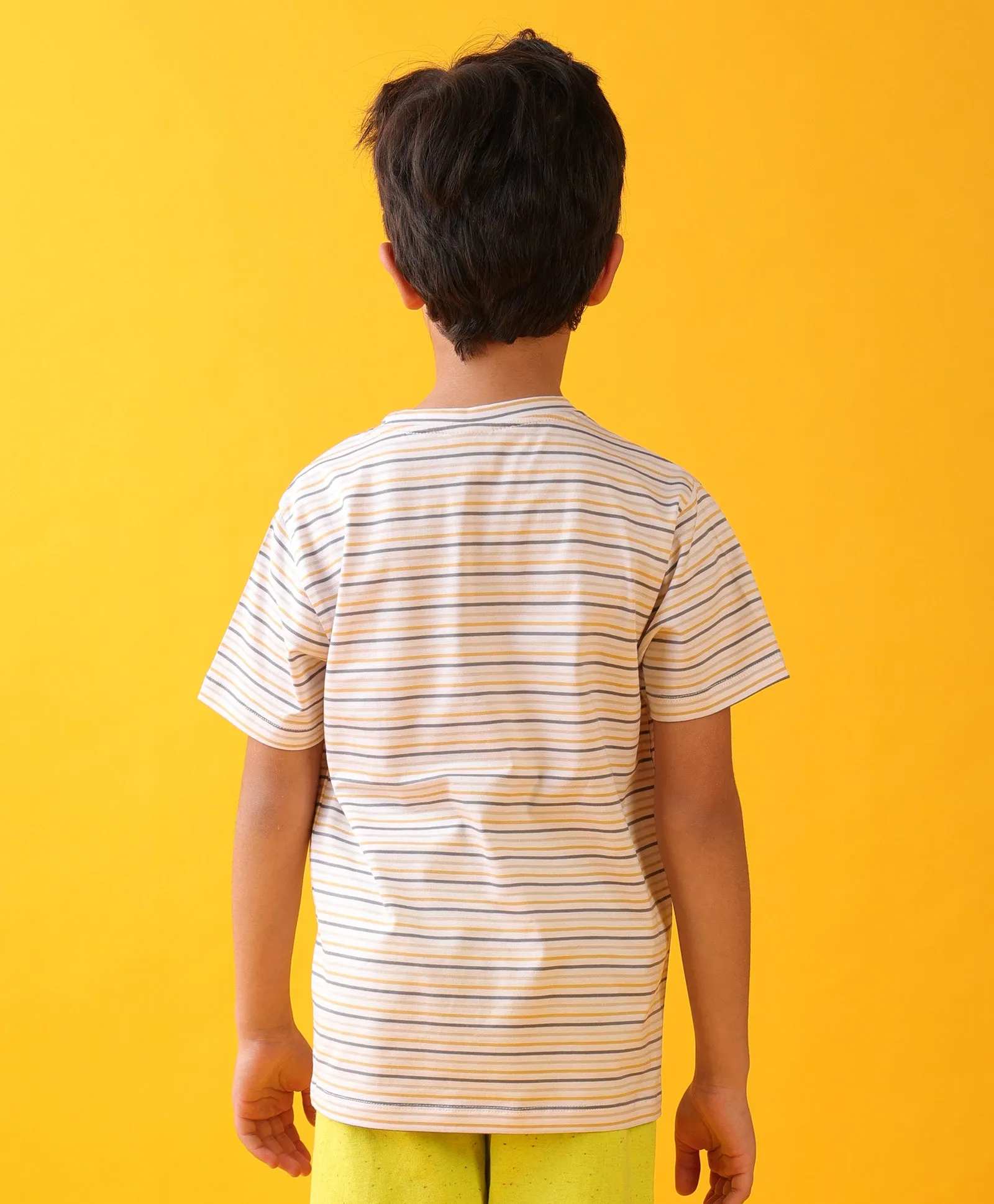 MUSTARD THIN STRIPE SHORT SLEEVE BOYS T-SHIRT - OFF WHITE