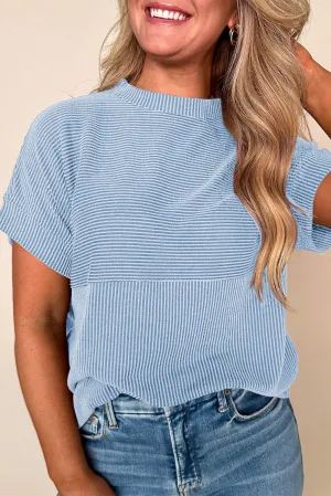 Myosotis Plain Corded Knit Mock Neck T Shirt