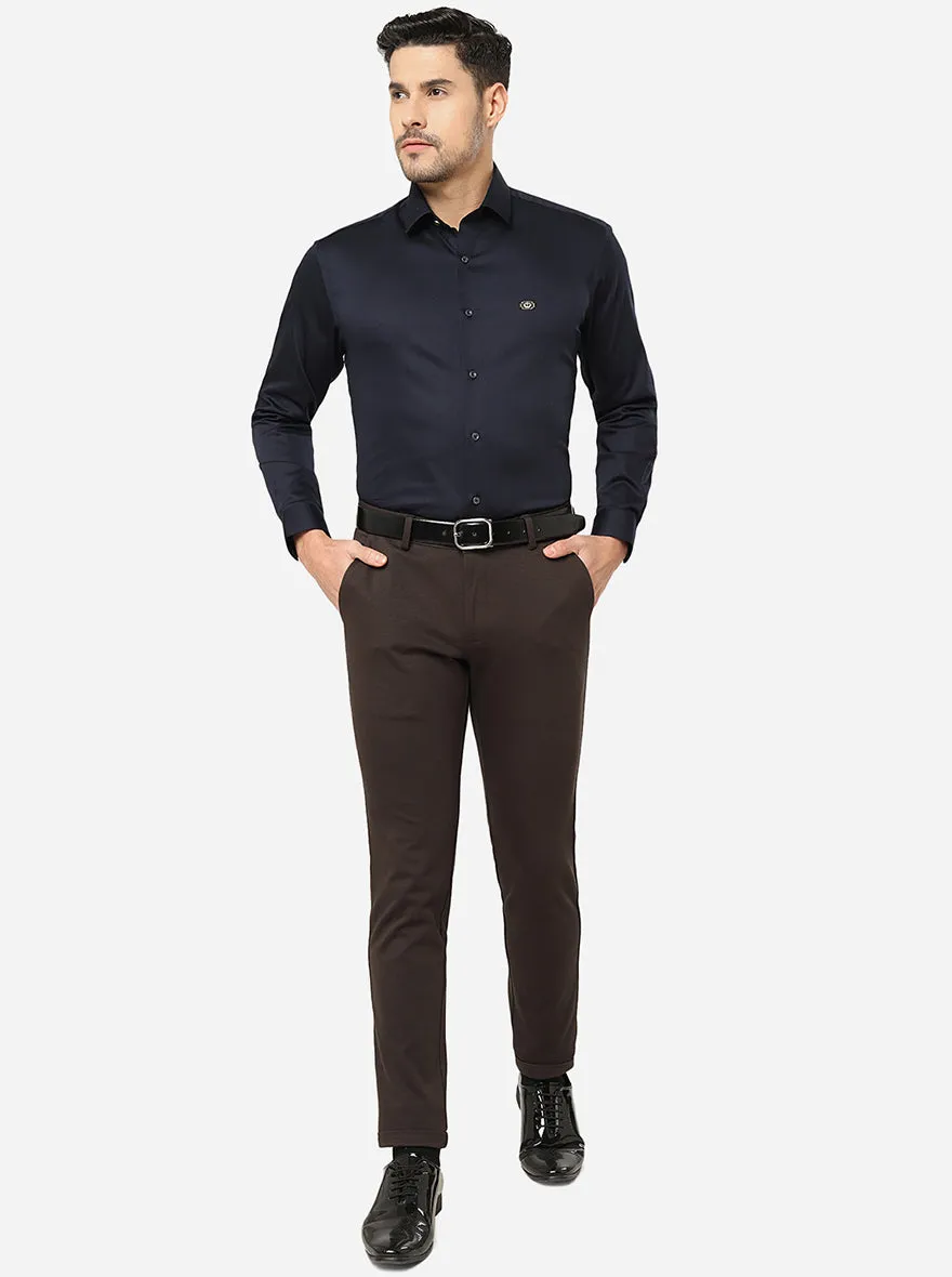 Navy Blue Solid Slim Fit Party Wear Shirt | Greenfibre