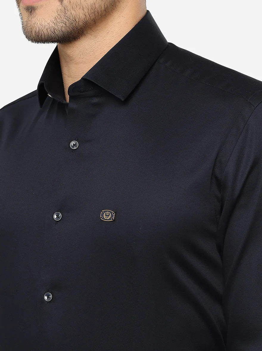 Navy Blue Solid Slim Fit Party Wear Shirt | Greenfibre
