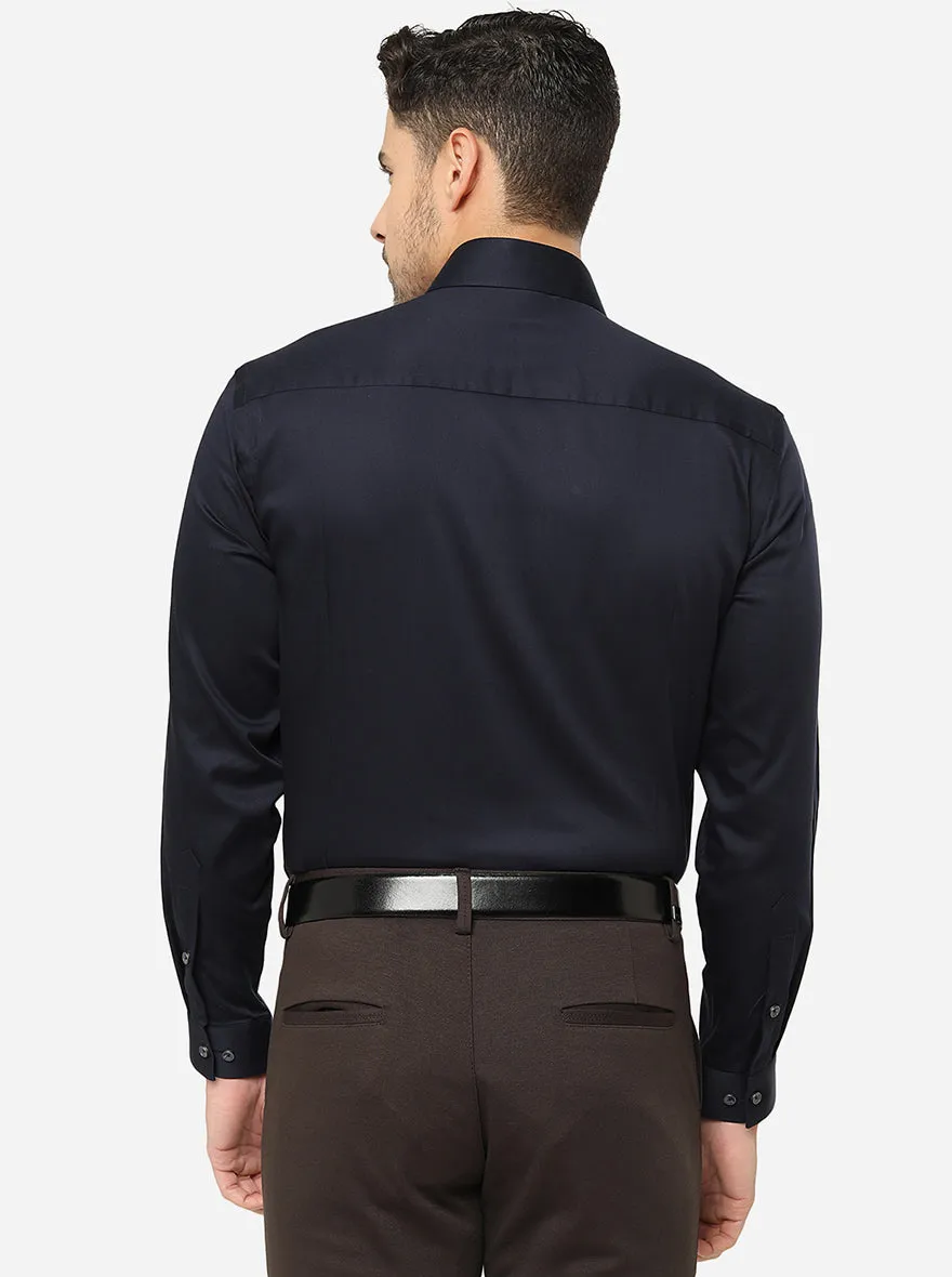 Navy Blue Solid Slim Fit Party Wear Shirt | Greenfibre