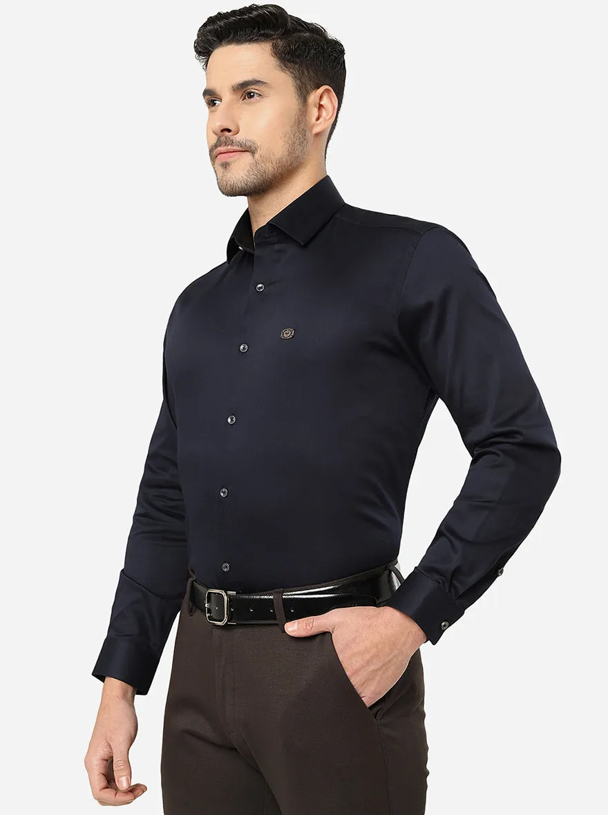 Navy Blue Solid Slim Fit Party Wear Shirt | Greenfibre