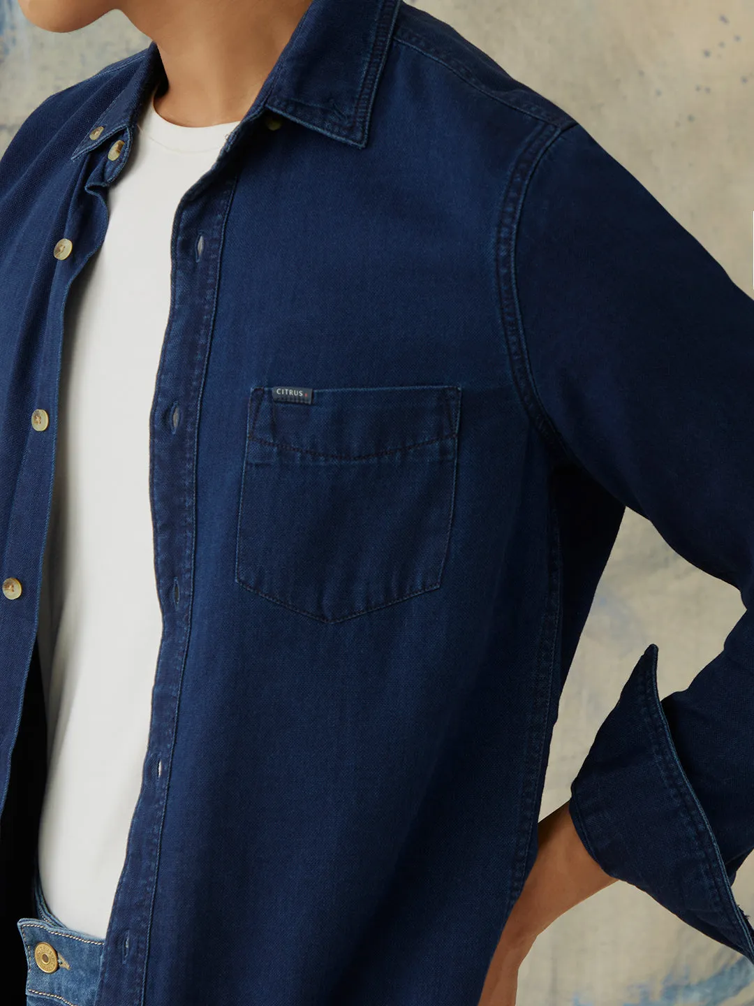 Navy Plain Denim Shirt