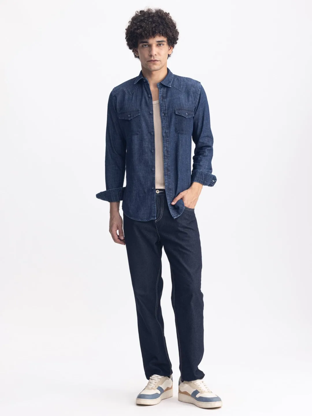 Navy Plain Denim Shirt