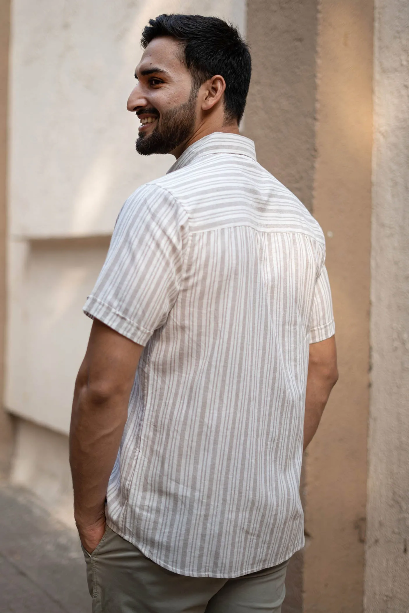Off White Stripes · Button Down Collar · Half Sleeve Shirt