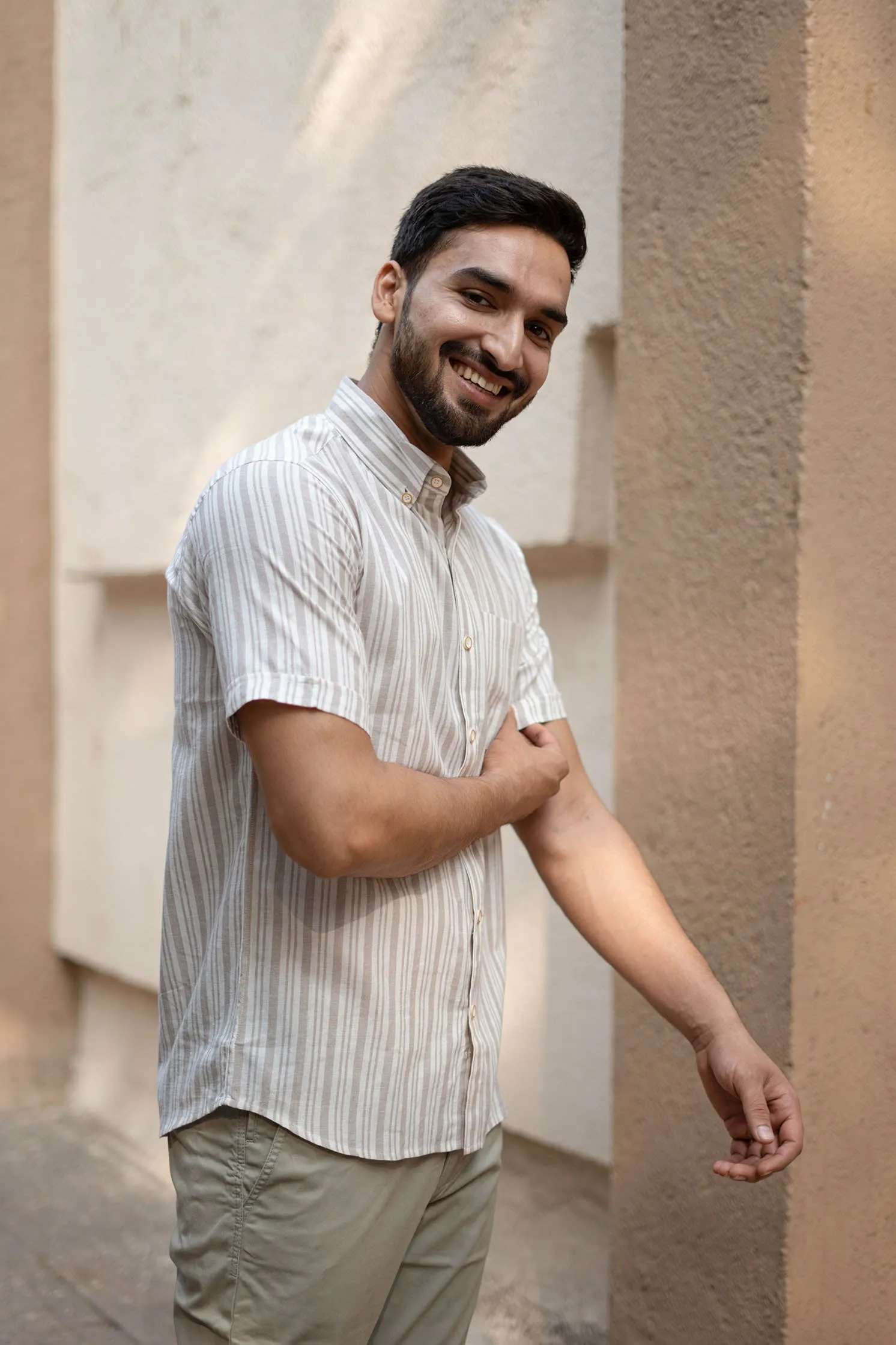 Off White Stripes · Button Down Collar · Half Sleeve Shirt