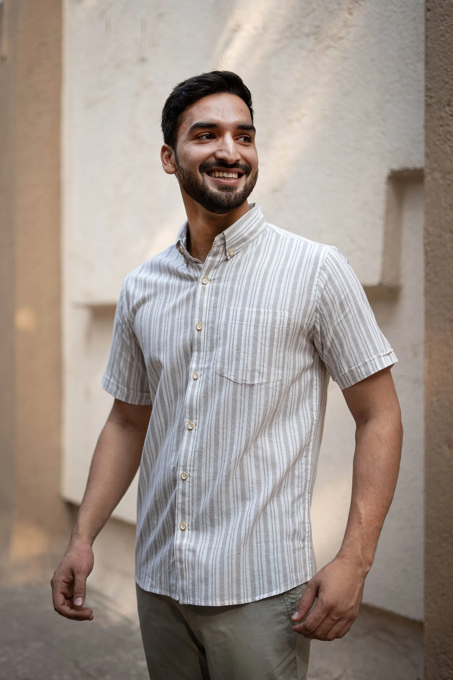 Off White Stripes · Button Down Collar · Half Sleeve Shirt