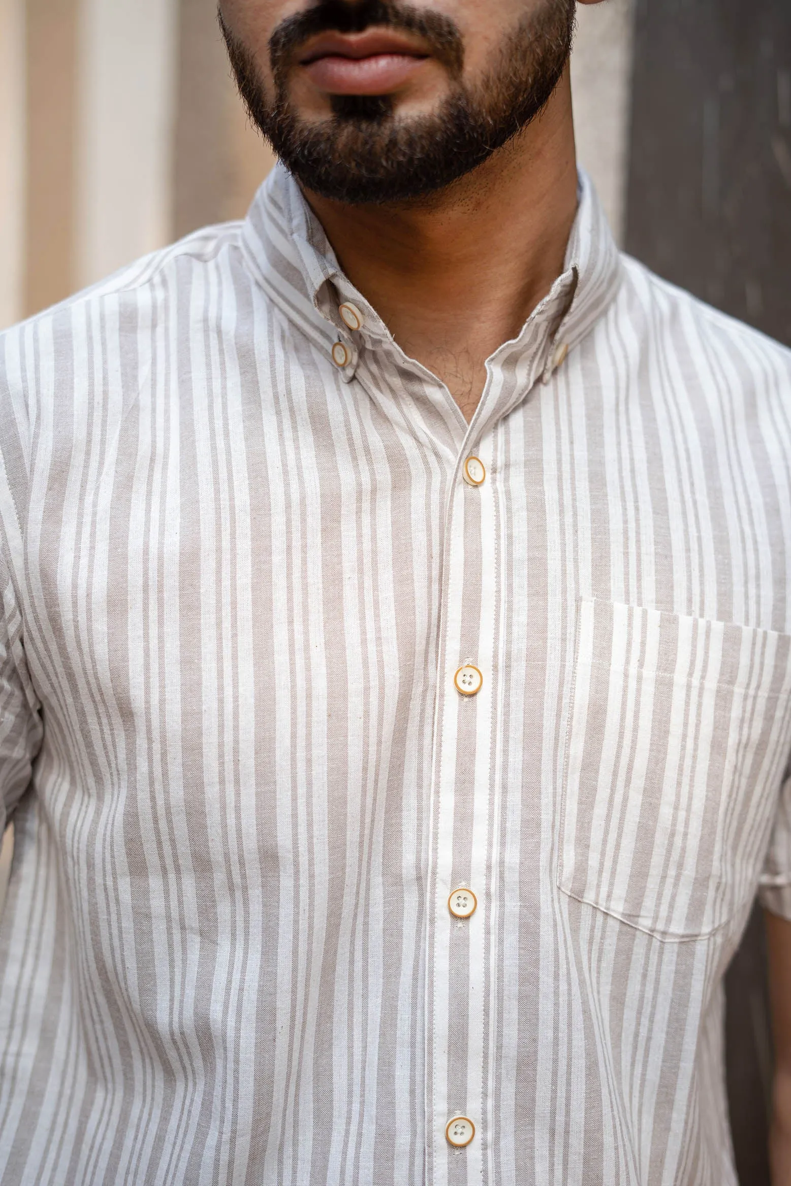 Off White Stripes · Button Down Collar · Half Sleeve Shirt