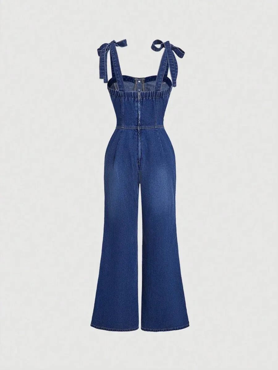 Palma Casual Denim Cami – High Waist Knot Detail – Blue