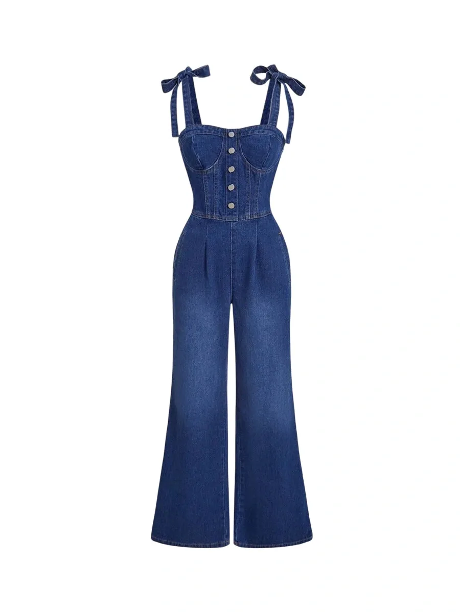 Palma Casual Denim Cami – High Waist Knot Detail – Blue