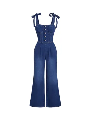 Palma Casual Denim Cami – High Waist Knot Detail – Blue