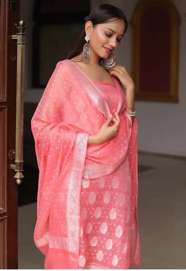 Peach Banarasi Georgette Salwar Suit
