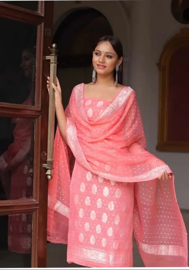 Peach Banarasi Georgette Salwar Suit