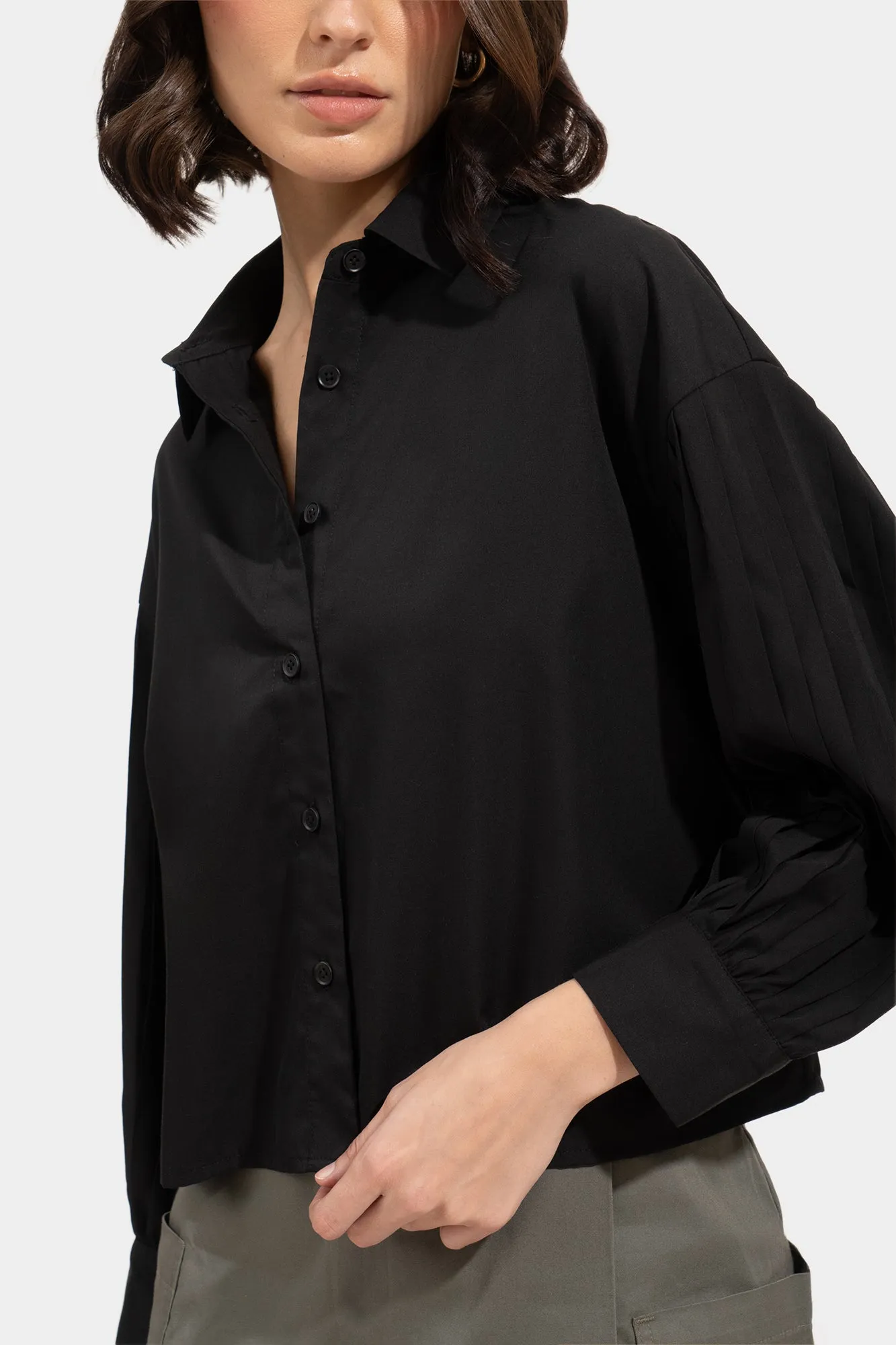 Pleated Sleeves Button Down Shirt