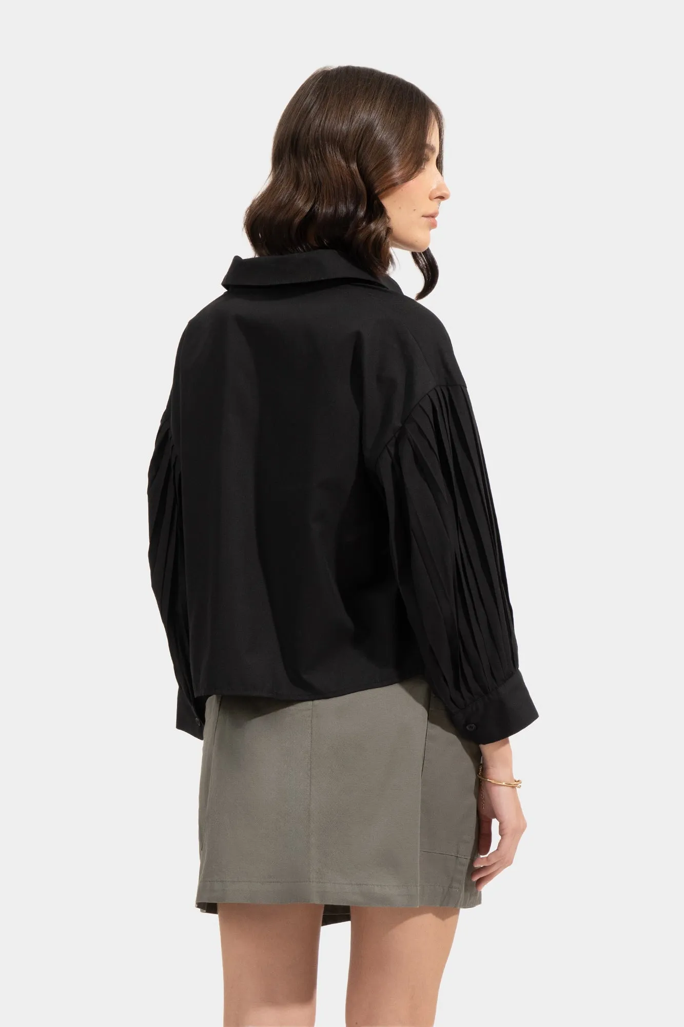 Pleated Sleeves Button Down Shirt