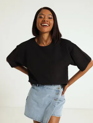 Pocket Detail Plain Barbi Top - Black