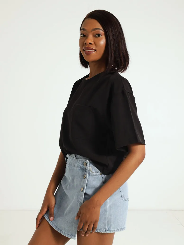 Pocket Detail Plain Barbi Top - Black