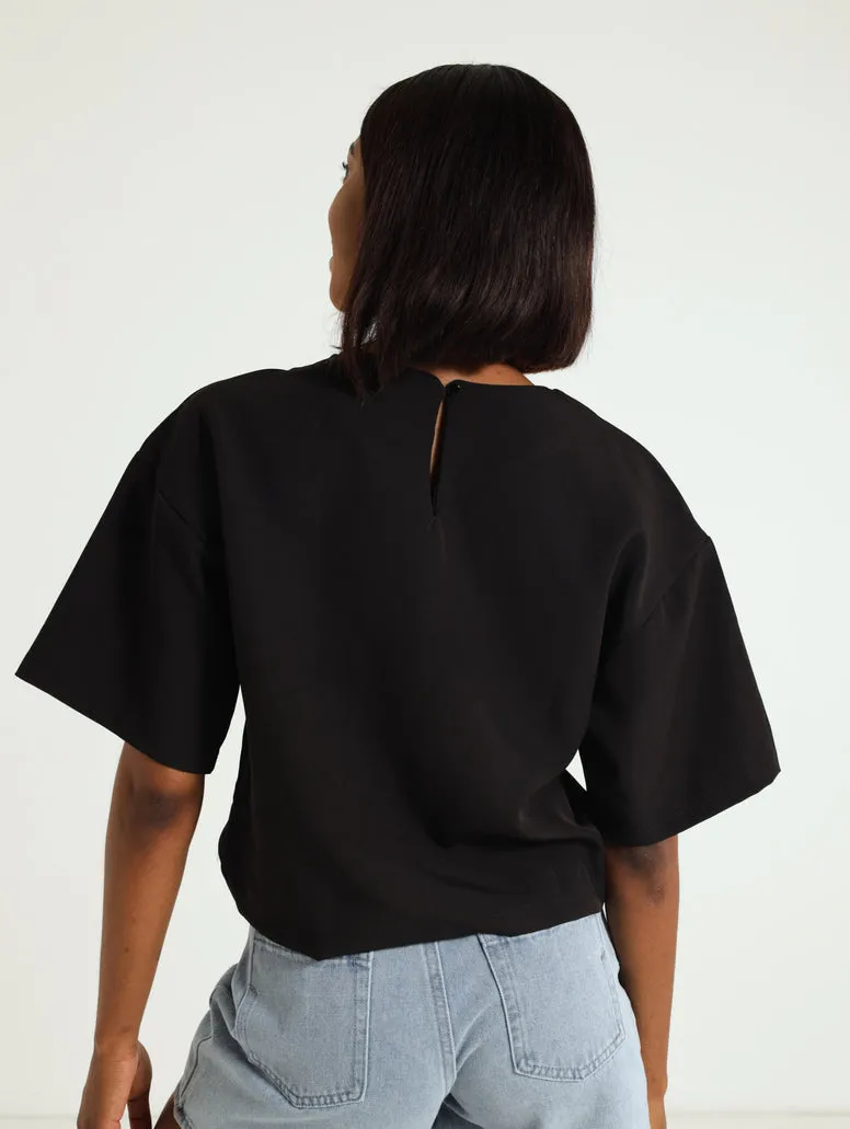 Pocket Detail Plain Barbi Top - Black