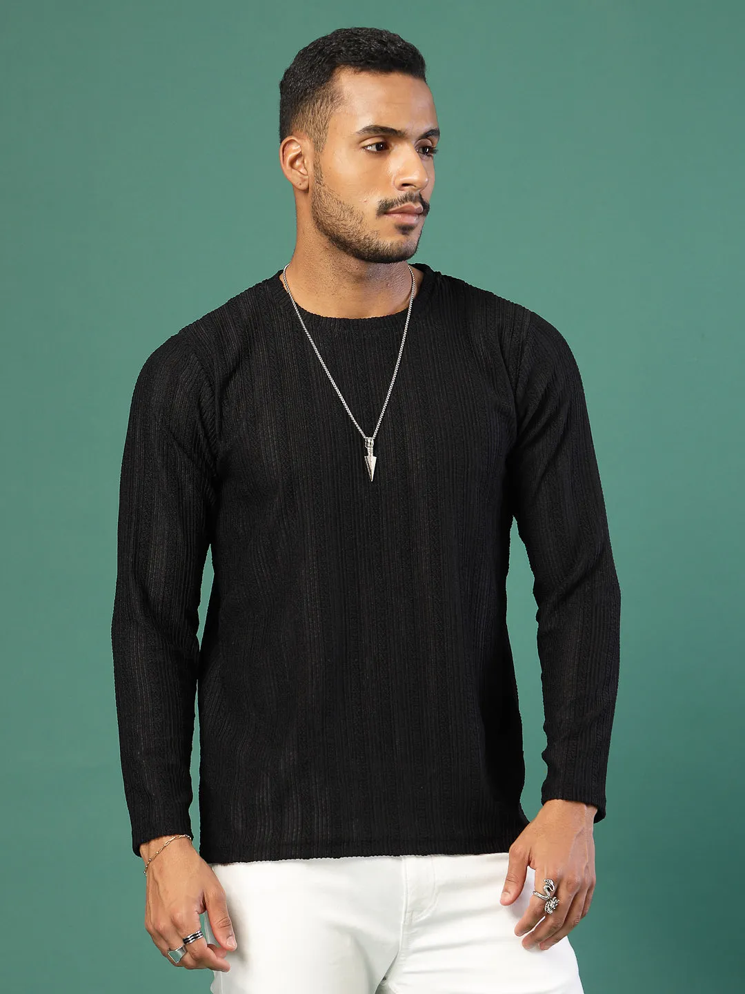 Polyester Knitted Slim Fit Round Neck T-Shirt