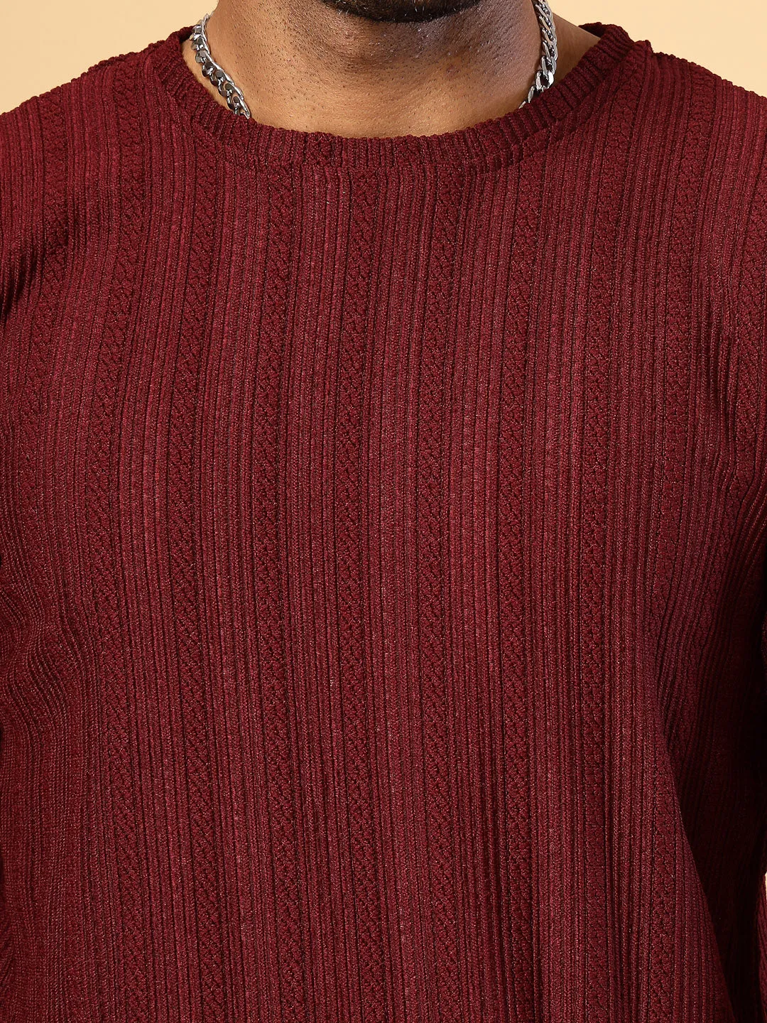 Polyester Knitted Slim Fit Round Neck T-Shirt
