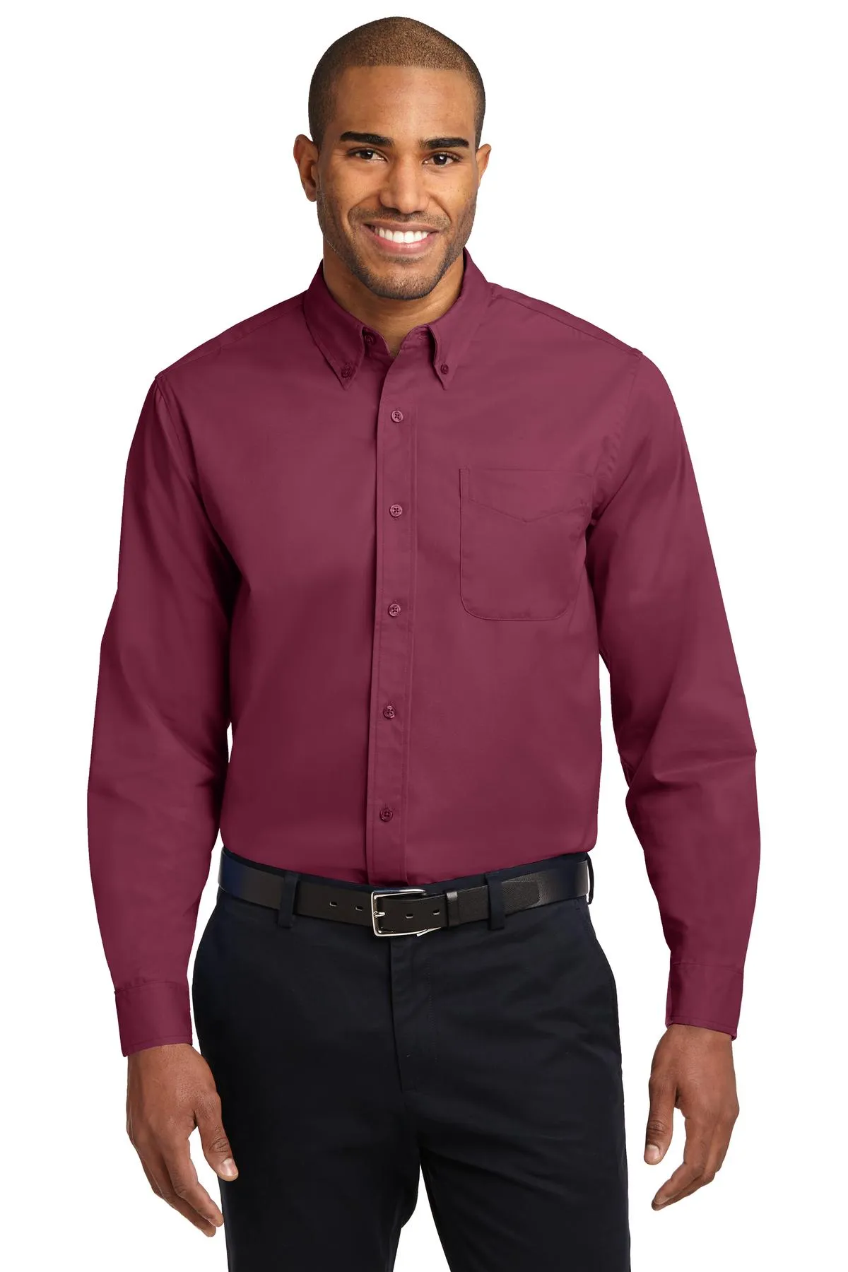 Port Authority Extended Size Long Sleeve Easy Care Shirt S608ES Burgundy/ Light Stone