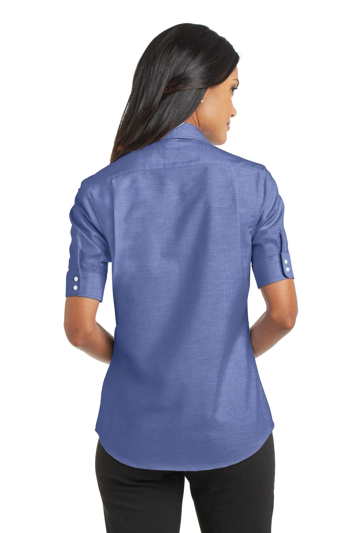 Port Authority Women's Short Sleeve SuperPro Oxford Shirt. L659 Navy