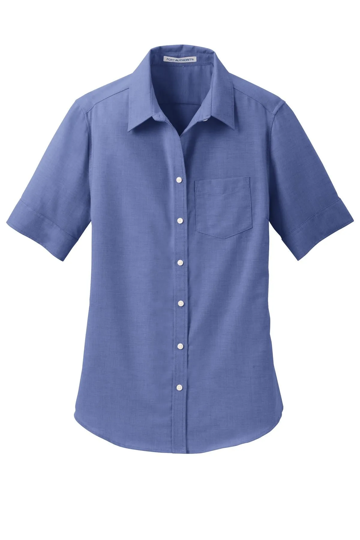 Port Authority Women's Short Sleeve SuperPro Oxford Shirt. L659 Navy