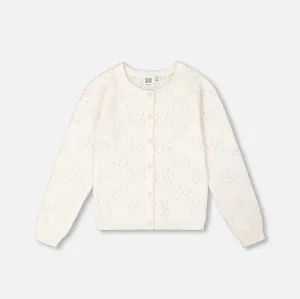 Pull Cardigan en Maille Pointelle Blanche - Deux par Deux