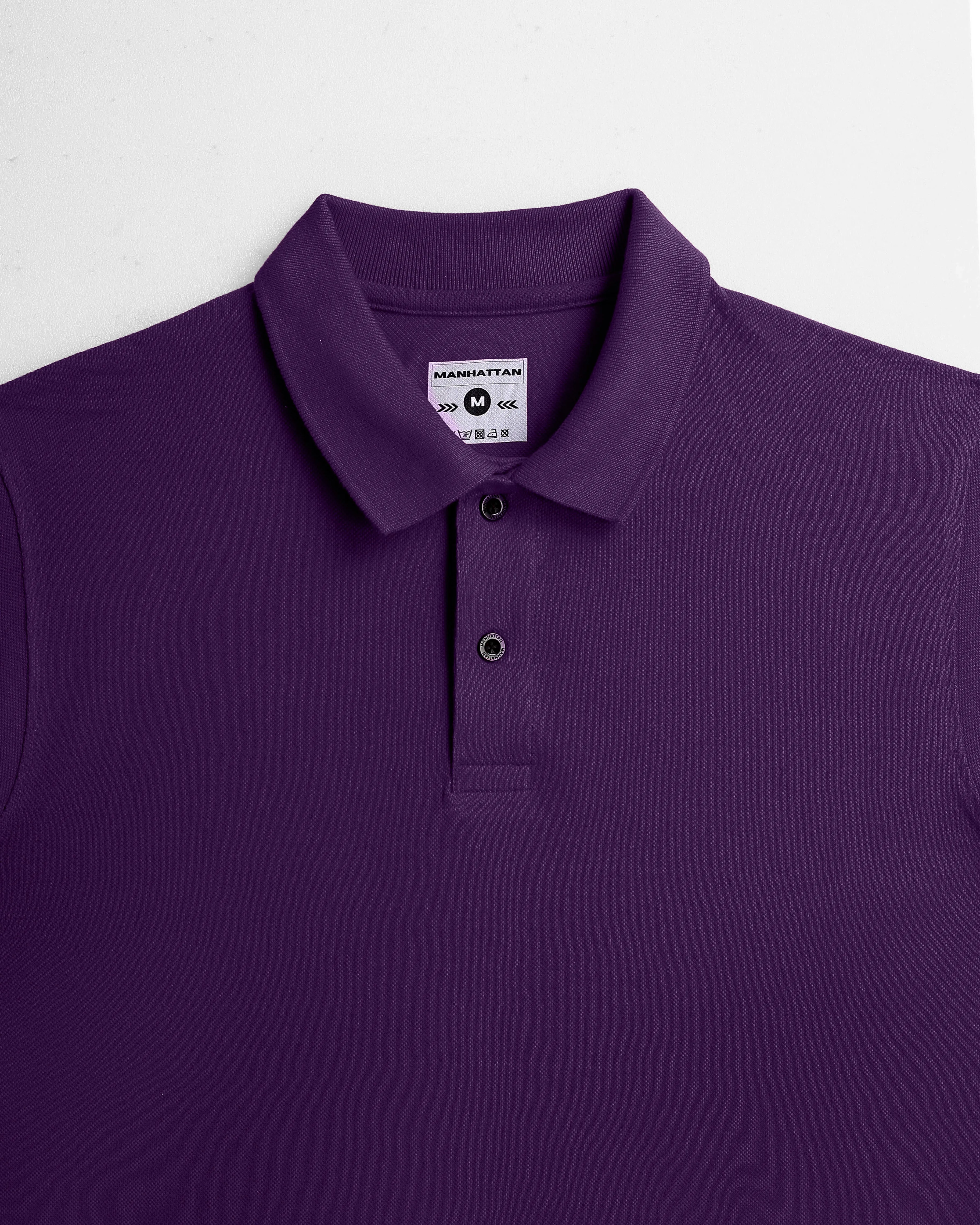 Pure Cotton Polo Plain T Shirts (Purple) Without Pocket