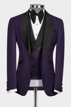 Purple Shawl Lapel 3 Piece Wedding Suit