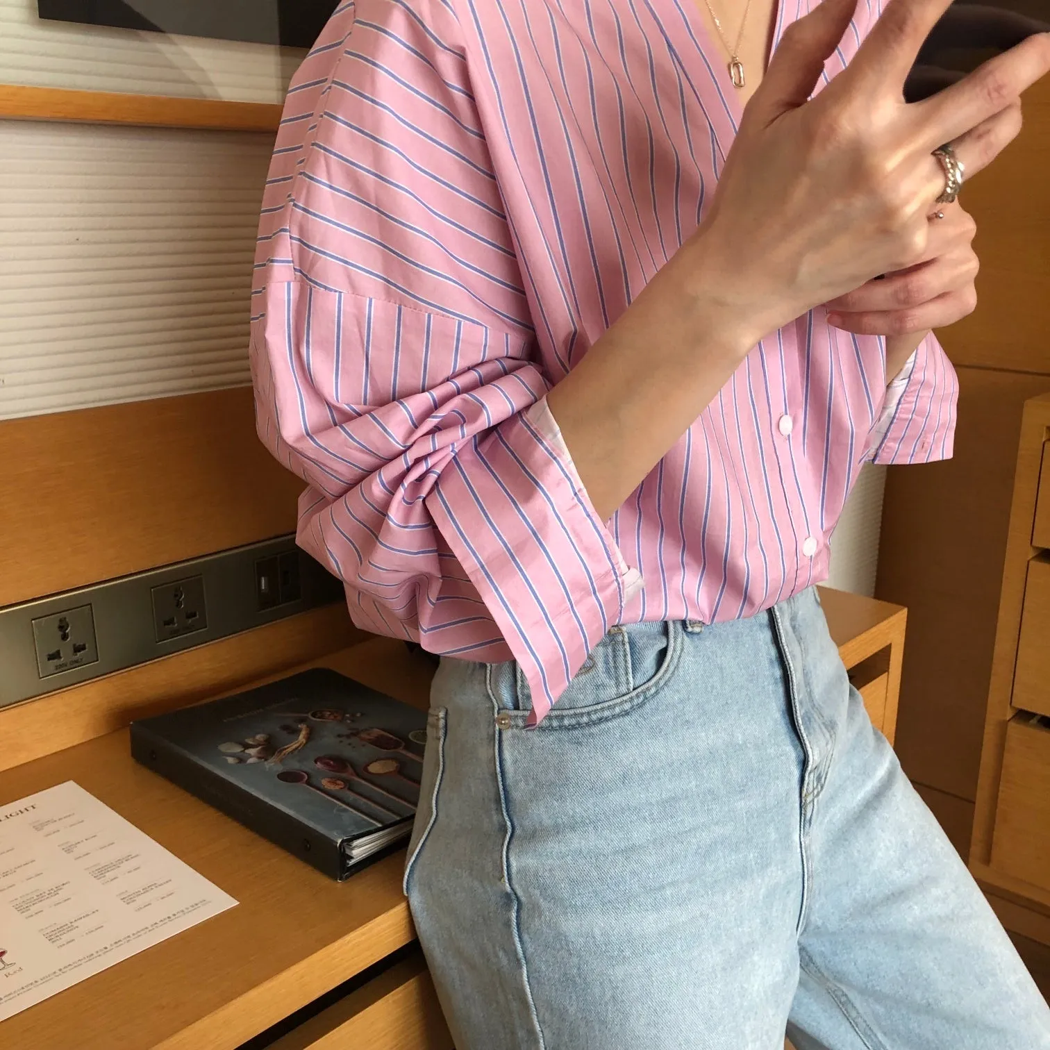 "V" Detailed Front & Back Stripe Button Down Shirts