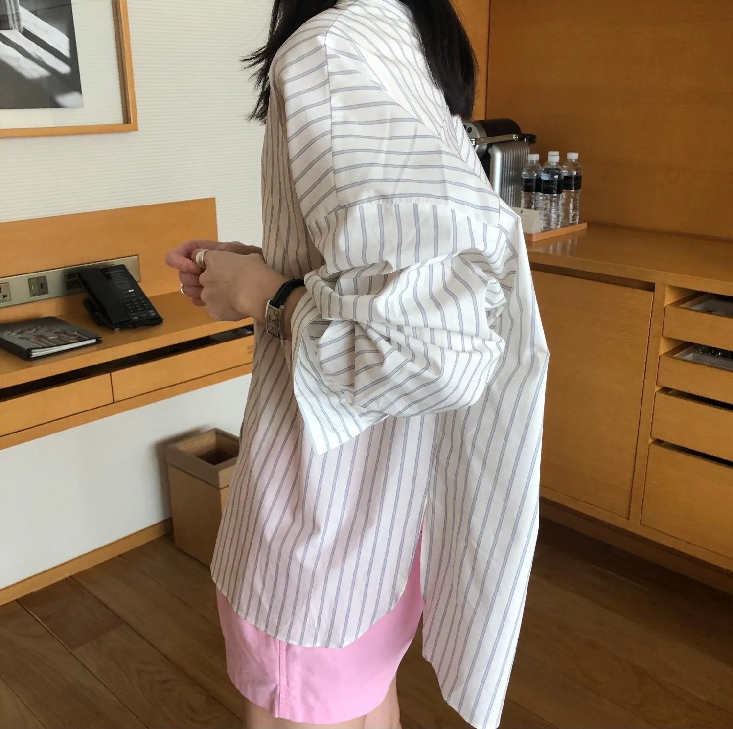 "V" Detailed Front & Back Stripe Button Down Shirts
