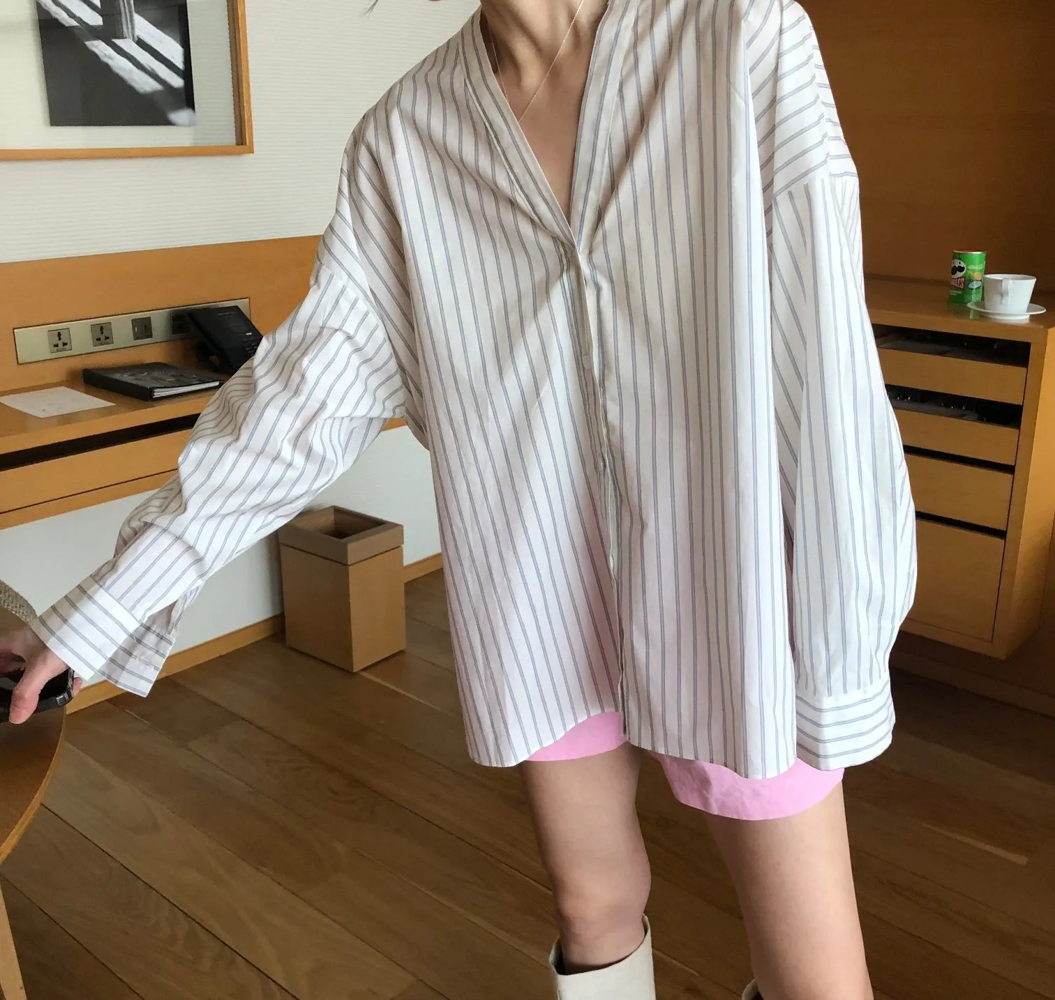 "V" Detailed Front & Back Stripe Button Down Shirts