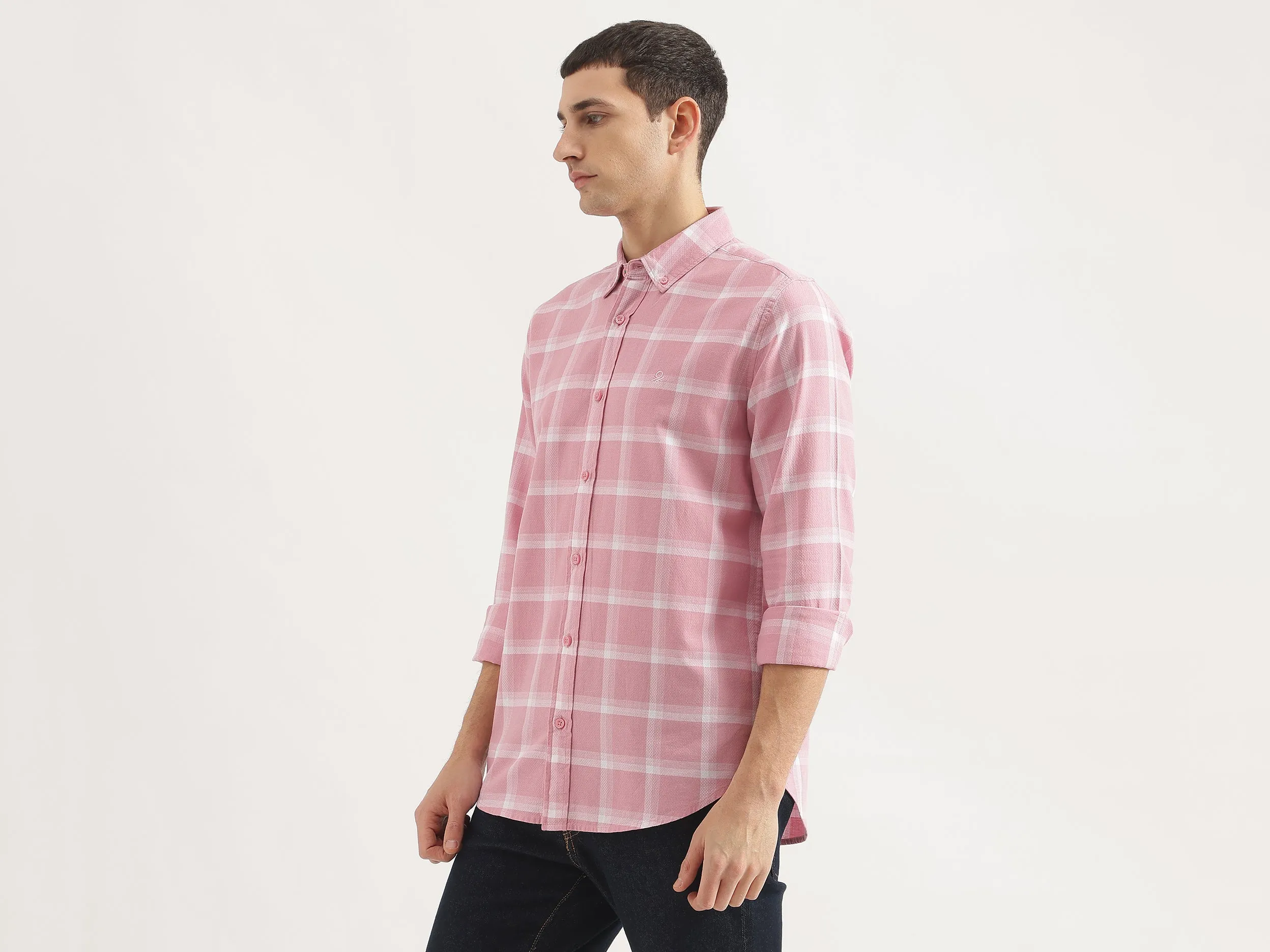 Regular Fit Button Down Collar Checkered Shirt