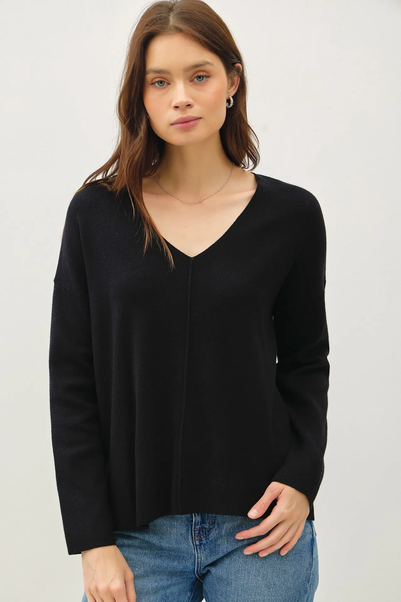 Relaxed V-Neck Sweater w/ Center Seam - Final Sale