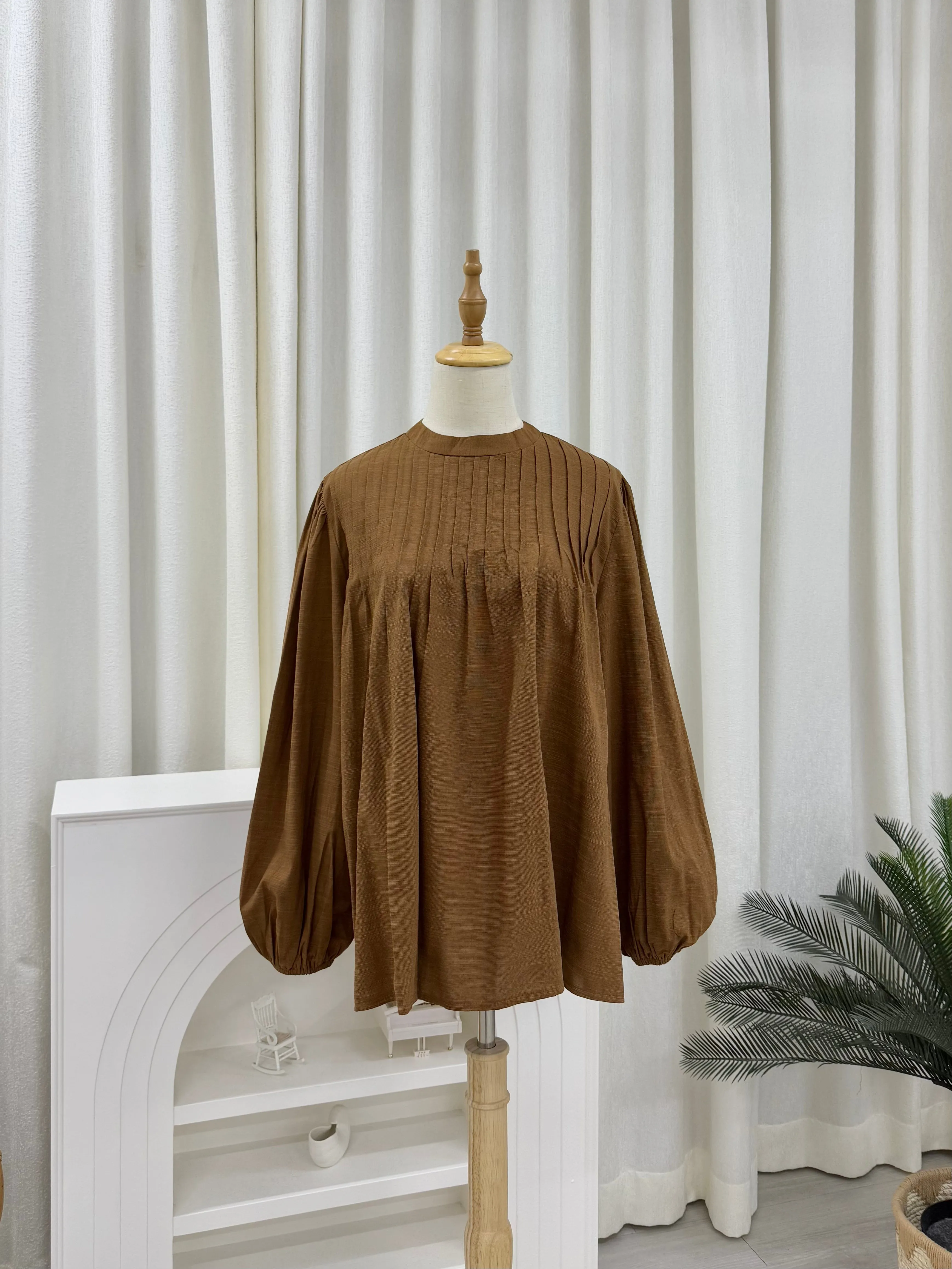 Rina Pleated Cotton Linen Top