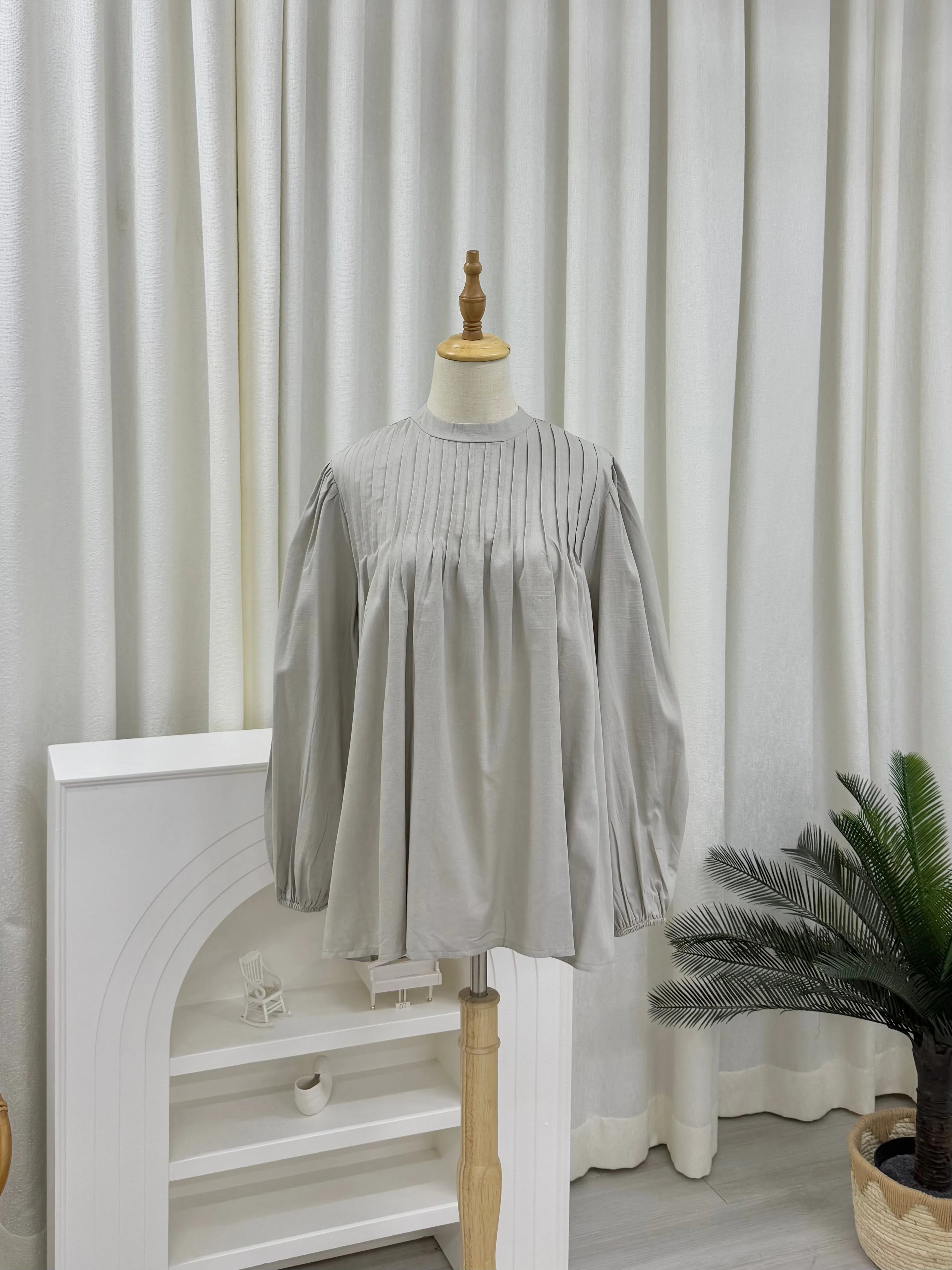 Rina Pleated Cotton Linen Top